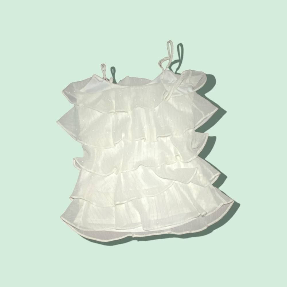 White ruffle blouse with layered ruffles